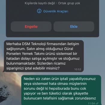 Güral Porselen Hepsiburada Sipariş İptali Hakkında.