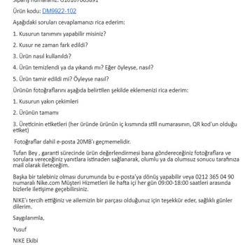 Nike.com Hatalı Ürün İçin Değişim Yapmıyor