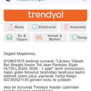 Trendyol Refused to Refund Holly Lolly Pants