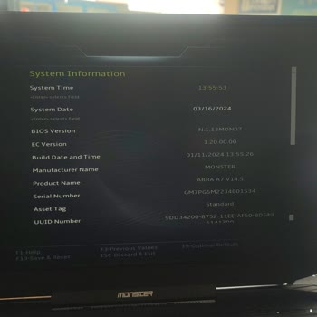 Monster Notebook Bios'a Girme Ve Uygulama Açmama Aşırı Isınma