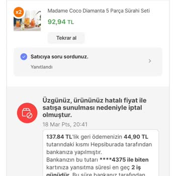Hepsiburada- Madame Coco'dan Aldığım Sipariş İptal Edildi.