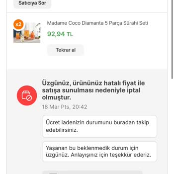 Hatalı Fiyat Ürün İptali Madame Coco
