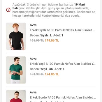 Trendyol Siparişini İptal Ettiğim Ürünler Para İadesi