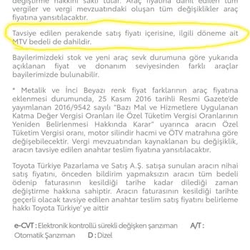 Toyota Anahtar Teslim Fiyata Dahil Olmasına Rağmen MTV Taksiti Ödenmedi.