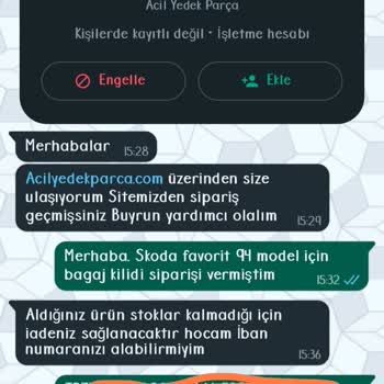 Acilyedekparca.com İptal Edilen Siparişin Para İadesi