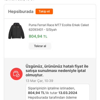 Hepsiburada Hatalı Fiyat Nedeniyle İptal Etti Siparişimi