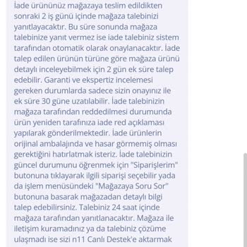 N11 Firmasının İade De Müşteriyi Satıcının İnsafına Bırakması