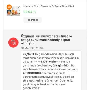 Hepsiburada Siparişi İptal Etti Ve Mağduriyet Gidermiyor.