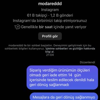 Modareddd (Instagram) Modareddd Satıcısından Şikayetçiyim