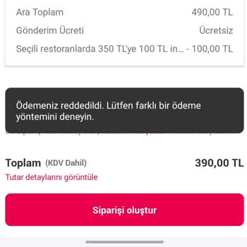 Yemeksepeti Online Ödeme Hatası