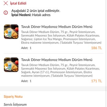 Maydonoz Döner İptal İade Ücreti
