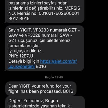 Anadolu Jet Ajet Biletlendirme Sonucu Mağduriyet