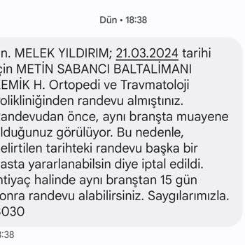MHRS İsteğim Dışında Randevu Gününden 2 Gün Randevumu İptal Etti