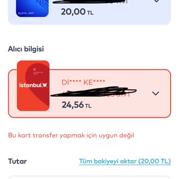 İstanbul Kart Para Transferi Hatası