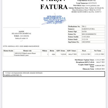 GetirAraç 34ELG243 Haksız Fatura