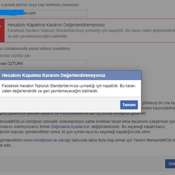 Facebook Hesabım Kapatıldı Açılmasını Talep Ediyorum