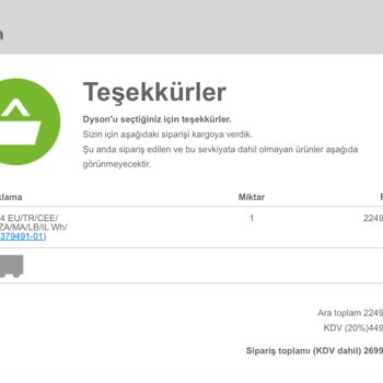 Dyson Sistemi 2 Kere Ödeme Aldı Ve İadesini Yapamıyorlar.