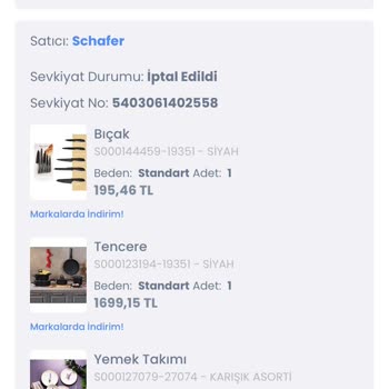 Schafer 14 Gün Sonra İptal Edilen Sipariş