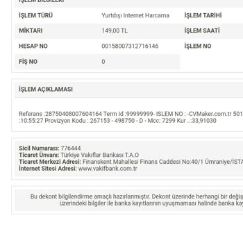 Cvmaker.com.tr Hesabımdan İzinsiz Çekim Şikayeti