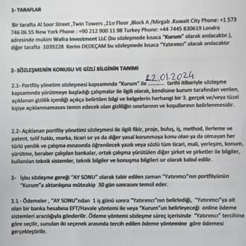Wafra Investment Wafra Şirketi Kâr Garantili Sözleşme