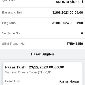 Quick Sigorta Hasar Durumu Açık