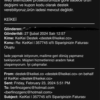 Keikei Ürün İadesi Kabul Edilmeyişi