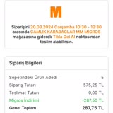 Migros Almış Olduğum Ürünlerin Teslimatını Yapmadı.