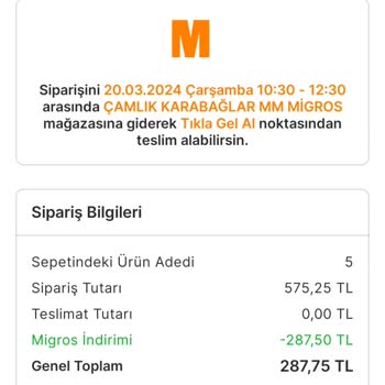 Migros Almış Olduğum Ürünlerin Teslimatını Yapmadı.