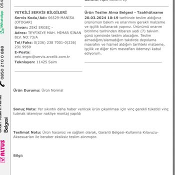 Altus Buzdolabı Şikayeti Hakkında