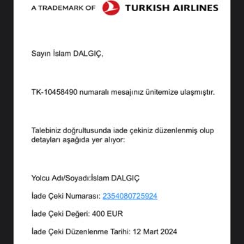 Türk Hava Yolları İade Çeki