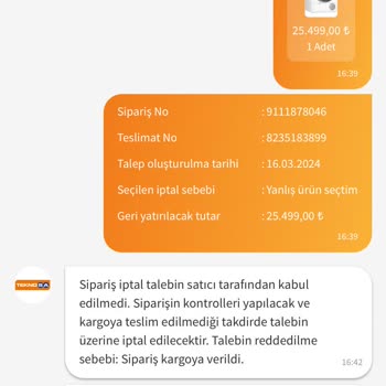 Teknosa Sipariş İptali Yapmıyor.