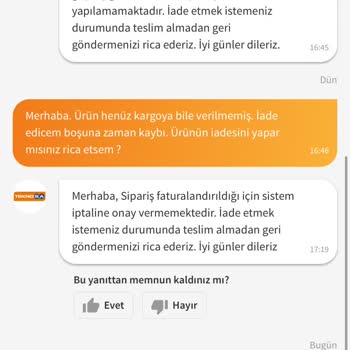 Teknosa Sipariş İptali Yapmıyor.