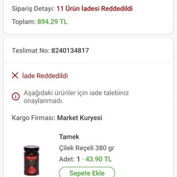 Trendyol GO Ürünlerim Teslim Etmediği Halde Para İademi Yapmadı