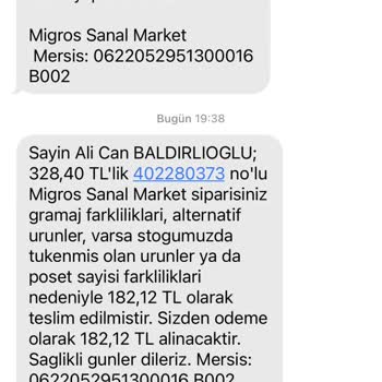 Migros Tam Ödeme Alıp Eksik Ürün Göndermesi