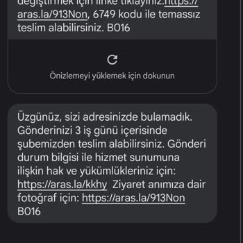 Aras Kargo, Yamanevler Şubesi Sahte Teslim Edilemedi Bildirimi