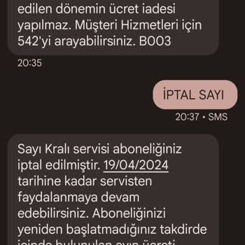 Vodafone Sayı Kralı Servisi Aboneliği İptal Ücret İadesi Sağlanmadı