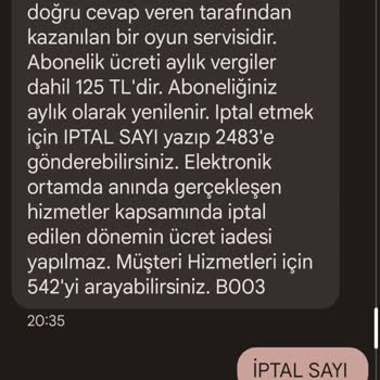 Vodafone Sayı Kralı Servisi Aboneliği İptal Ücret İadesi Sağlanmadı