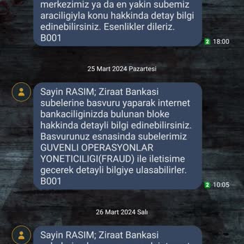 Ziraat Bankası Mobil Bankacılık Hesabıma Fraud Blokesi Koydu