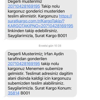 Sürat Kargo Eve Getirmeme Şikayeti