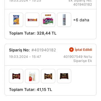 Migros Sanal Market İptal Siparişim