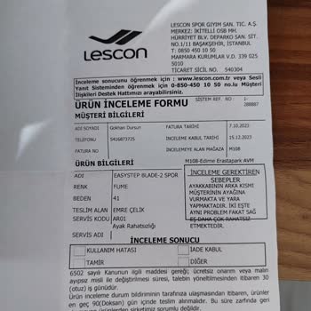 Lescon Ürünümün Yenisiyle Değiştirilmesini Talep Ediyorum.
