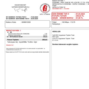 Vodafone Net Ekipman Düzenlenmesi Adı Altında Çıkartılan Fatura