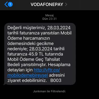 Vodafone Pay Mobil Ödeme Gecikme Faizi Yüksekliği