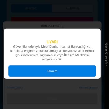 Denizbank MobilDeniz Güvenlik Sebebiyle Hesap Kısıtlaması