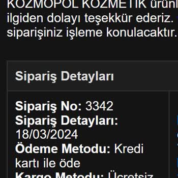 Kozmopol Kozmetik Sipariş Ortada Yok