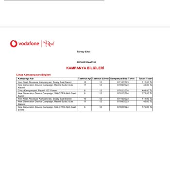 Vodafone Geçmişe Dönük Fatura