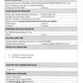 Kariyer. İBB Genel Başvuru Üyelik Hizmetleri Personeli