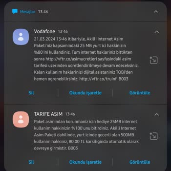 Vodafone Durduk Yere Tarife Aşımı Yapıyor.