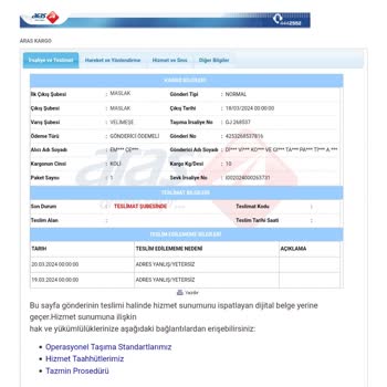 Aras Kargo Getirilemeyen Kargom Olmayan Pos Cihazı