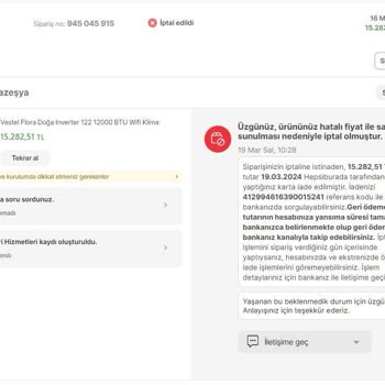 Hepsiburada Hatalı Fiyat Sebebiyle Haksız Ve Hukuksuz Sipariş İptali